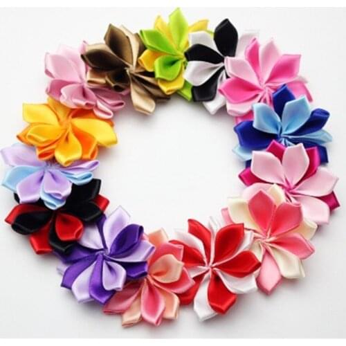 100pcs/lot, 6cm Mini Polyester Ribbon Polygonal Flowers High quality polyester girls Hair Accessories