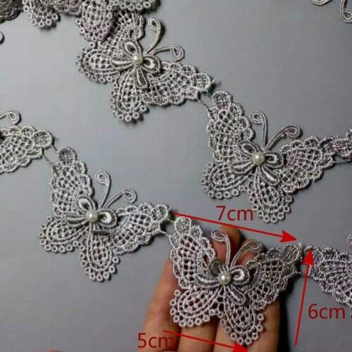 10x Gray Butterfly Pearl Embroidered Lace Trim Ribbon Fabric Handmade DIY Sewing Craft For Costume Hat Shoes Decoration