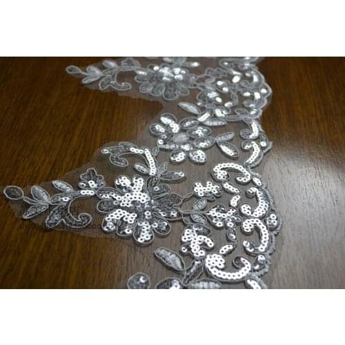 2 Meters/lot 17cm/6.8'' Width High Quality Floral Clothing Materials Textiles Lace Fabric DIY Manual Sequin Wave Lace Trim