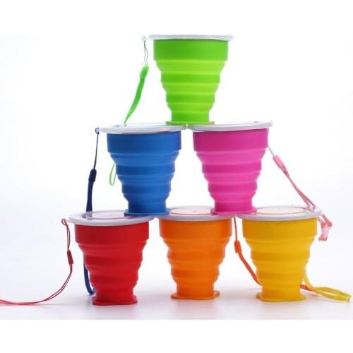 200MLStainless Steel Fashion Travel Silicone Retractable Folding Cup With Lanyard Outdoor Telescopic Collapsible Cups