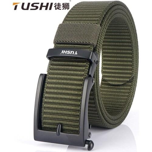 2021 TUSHI Hot Sell Stylish Men Belt 120cm*3.4cm Nylon Knitted Tank Pattern Waistband Metal Automatic Buckle Male Girdle Jeans
