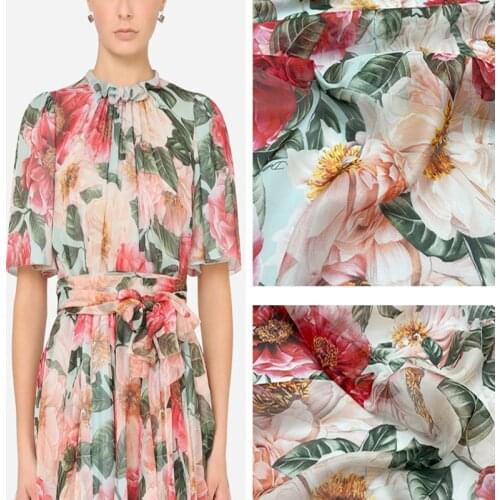 21 new Peony Blossom Spring and summer mulberry silk chiffon silk dress skirt hand DIY full digital printing fabric