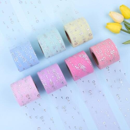 25Yards 6CM Hot Silver Tulle Roll Dots Organza Ribbon Party Supplies DIY Hair Bows Handmade Materials Y2021071601