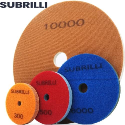 SUBRILLI 3/4/5/10 Inch 3pcs Sponge Polishing Pad Diamond Buffing Wheel Stone Granite Marble Concrete Sanding Disc For Polisher