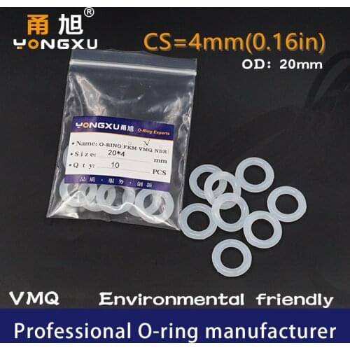 5PCS/lot White Silicon O-ring Silicone/VMQ CS4mm Thickness OD 20*4mm O ring Seal Rubber Rings Strip Gaskets Sanitary Washer