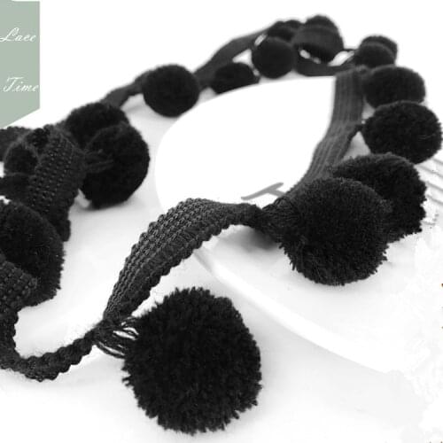 5Yards/lot Pom Pom Trim Ball Black Pompom Fringe Ribbon Sewing Lace Kintted Fabric Apparel Fabric Handmade Craft Accessories