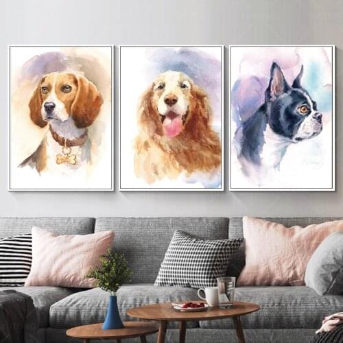 Watercolor Animals Dog Boston Terrier Golden Wall Art Canvas Painting Nordic Posters And Prints Wall Pictures Kids Room Decor