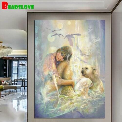 Diamond Painting Full Square Diamond Mermaid And Bear 3D Embroidery Cross Stitch Rhinestone 5d DIY Mosaic Colorful Art decor