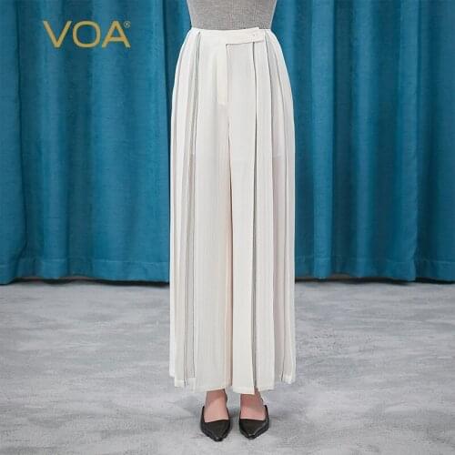 VOA 46m/m Heavy Silk White Trousers KE200 Waist Asymmetric One Button Ladies Loose Breathable Pleated Wide-leg Pants for Women