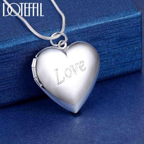 DOTEFFIL 925 Sterling Silver Snake Chain Love Photo Frame Necklace For Women Fashion Wedding Party Charm Jewelry