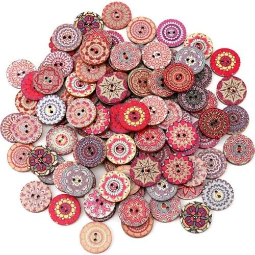 Wood Buttons for Sewing,100 Pieces Mixed Random Color Wooden Buttons Bulk 20mm Classic Painting Buttons,2 Holes Round Buttons