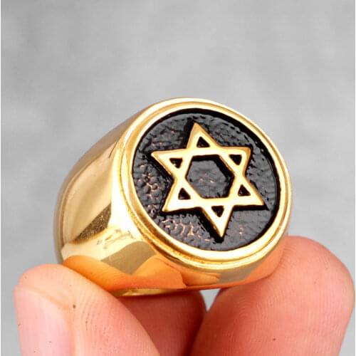 Hot Sale Gold Color Stainless Steel Men Hip hop Star Of David Rings Fashion Vntage Hexagram Ring Jewelry