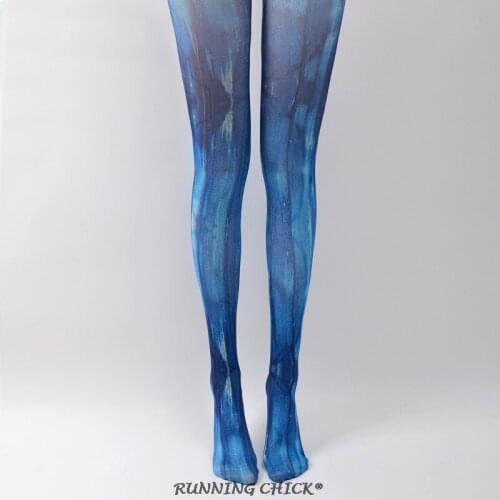 Gradient Pantyhose Spring Vintage Blue Printed Bottoming