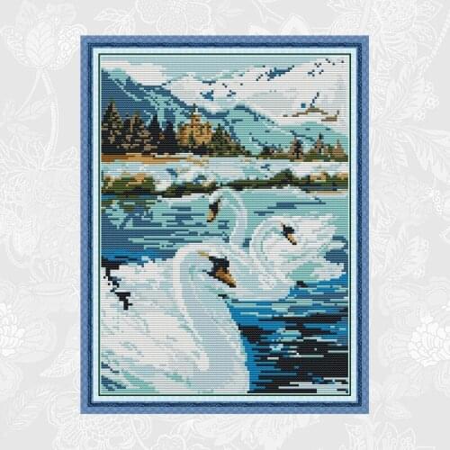 Joy Sunday Swan lake Cross Stitch 11ct Printed Aida Fabric 14ct Counted Canvas Embroidery DMC Floss Kit DIY Needlework Sets