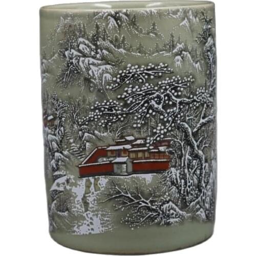 Chinese old porcelain Pink Porcelain Snow Scenery Penholder