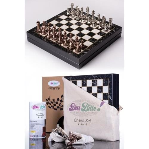 Classic Chrome Casting 36 cm x 36 cm First Class Luxury Marble Covered Chess Set with Chest High Grade Professional Set Quality
