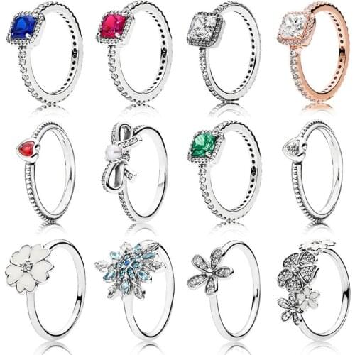 Classic Silver Color Rings With Love Heart Flower Daisy Crystal Wedding & Party Ring For Women Jewelry
