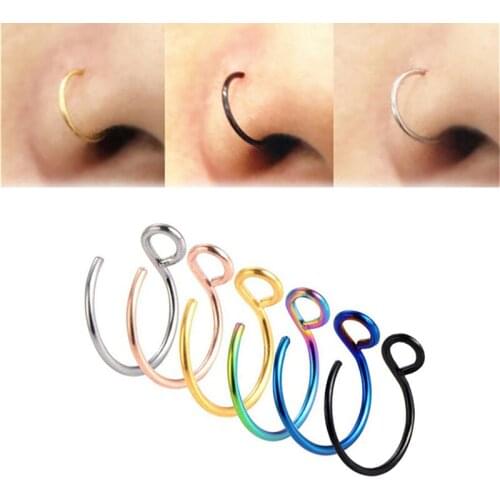 1Pc Stainless Steel Fake Nose Ring Hoop Septum Rings C Clip Lip Ring Earring For Women Fake Piercing Body Jewelry Non-Pierced