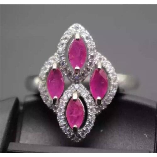 Ruby ring Free shipping Natural and real ruby 925 sterling silver Fine jewelry 3*6mm 4pcs Gen