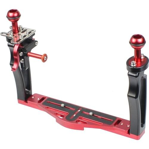 Upgraded DSLR Underwater Tray Stabilizer Bracket Dual Handheld Grip Adjustable Shutter Release Trigger Mount for Diving Camera