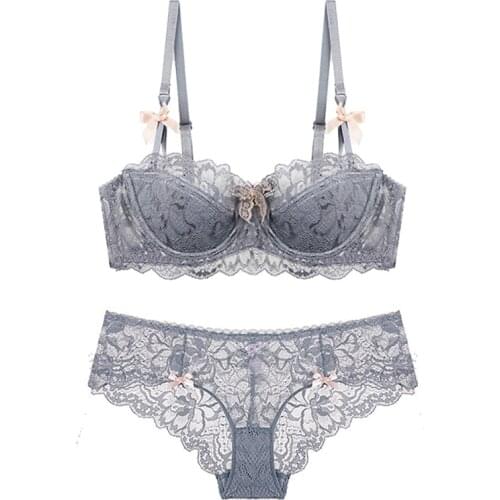 Fashion sexy push up ultra-thin breathable sponge padded lace womens mm plus size underwear bra set