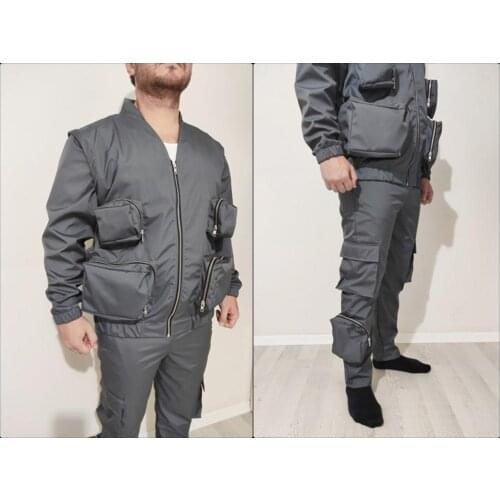 2 Pcs SET / Removable Sleeve Men Fashion Detachable Cargo Waistcoat -Military Jacket