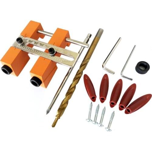 DIY woodworking adjustable inclined hole Device Woodworking Pocket Hole Jig Kit + Step Drill Bit Locator Wood drilling guide kit