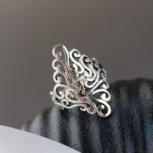 Real Pure 925 Sterling Silver Vintage decorative Rings Handmade Fine Jewelry Creative Minimalist Design Leaves Rings for Women
