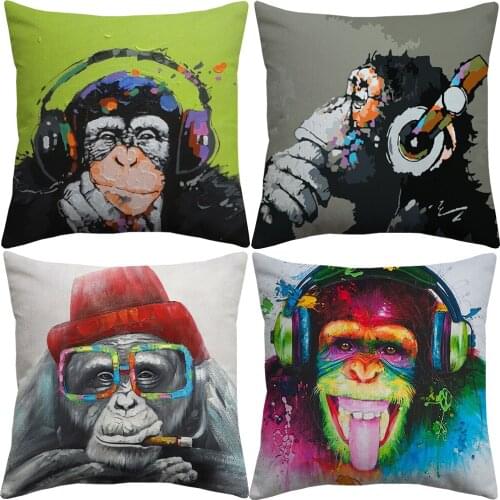 Garilla Smile Cushion Covers Rock Music Oil Painting Home Decor Pillow Covers Living Room Home Decoration
