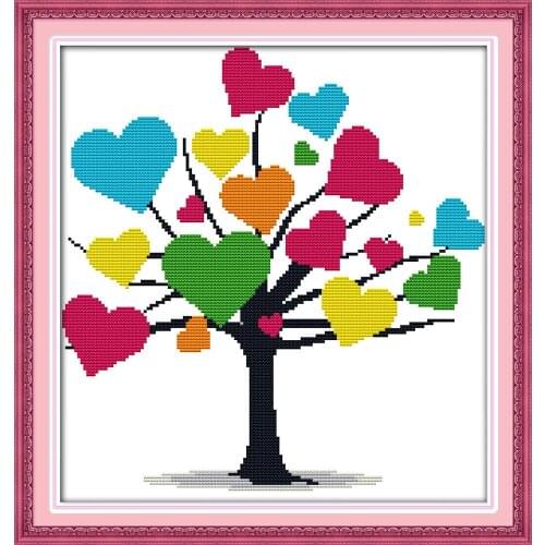 NKF Colorful Tree Handcraft Needlepoint Kit Counted Stamped Canvas Chinese Cross Stitch Set for Home Decor