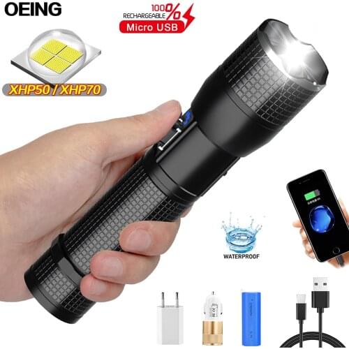 70000LM Powerful XHP70 Flashlight Rechargeable 500M Long-Range Zoomable Torch Portable LED Flash Light Lanterna 26650 Head Lamp