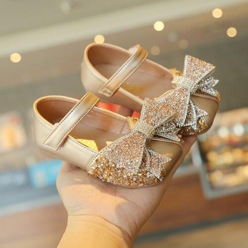 Summer New Cute Princess Shoes Rhinestone Soft Bottom Low-heel Bow-knot Girls Shoes Casual Fashion Leather Shoes Sweet for Party