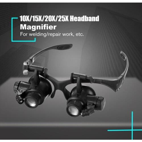 10X/15X/20X/25X Headband Magnifier Glasses Loupe Tools Head-mounted Led Light Head Lamp For Watchmaker Jewelry Repairing Work