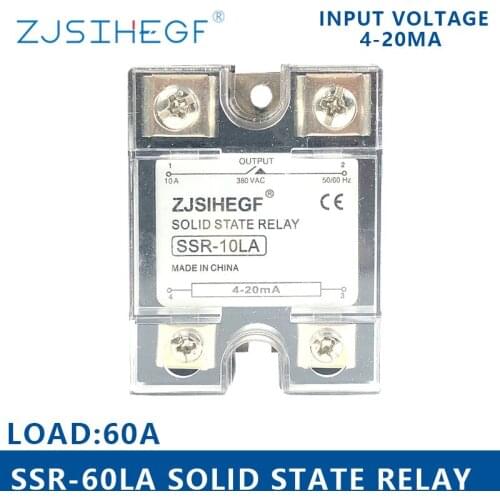 60A-SSR,Input DC 4-20mA Single Phase SSR Solid State Relay SSR 40LA Voltage Type Regulator For PLC control soultion