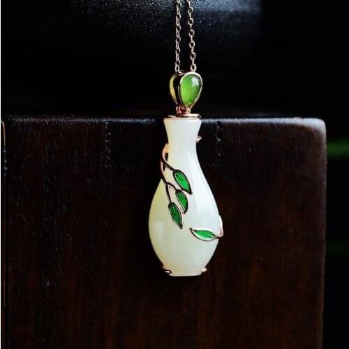 Original Guanyin Jade Bottle S925 Sterling Silver Natural Hetian Jade Willow Branch Pendant Chinese Style Atmospheric Women Silv