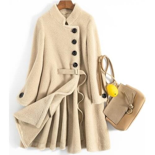 Autumn Winter Coat Women Clothes 2020 Real Fur Coat Female Wool Jacket Fox Fur Collar Korean Vintage Sheep Shearling Tops ZT4529