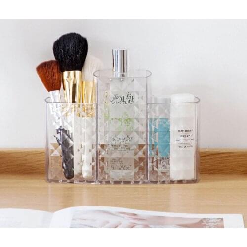 3 Grid Transparent Cosmetic Storage Box Dressing Table Storage Shelf Desktop Plastic Stationery Skin Care Products Finishing Box