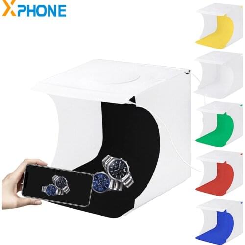 PULUZ Mini Photo Studio Light Box with 2 LED Panels Folding Portable Photo Light Shooting Tent Box Kit with 6 Colors Backdrop