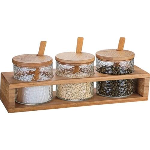 Glass Spice Box Pots with Bamboo Wooden Lid for Home Kitchen Coffee Bar Durable N0PA