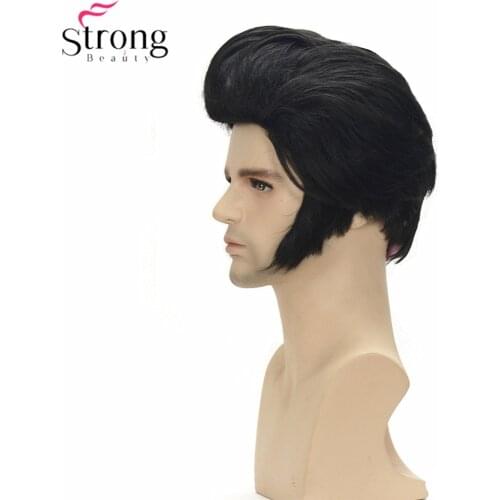 StrongBeauty Elvis Presley Wig Cosplay Man Synthetic Wig Black Short Hair