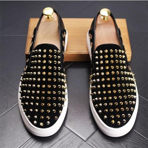 Fashion Web Celebrity Rivets Mens Casual Shoes Round Head Slip-on Lazy Flats Loafers Moccasins