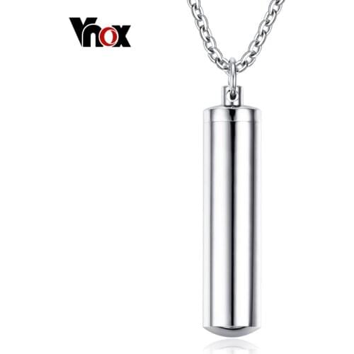 VNOX Stainless Steel Unisex Pill Case Ash Holder Cylinder Necklaces & Pendants Free Chain 24"