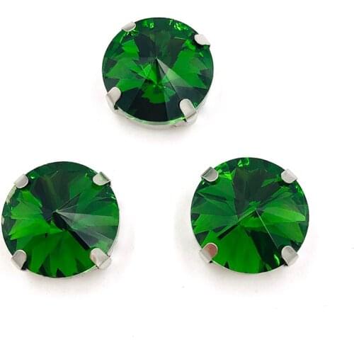 Grass green round shape High quality Glass Crystal flatback sew on rhinstones with Silver claw 20pcs/bag