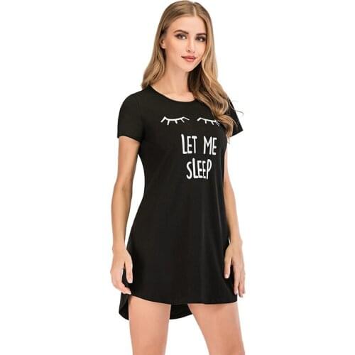 Aamikast Women Nightgown Summer Sleepwear Casual Night Dresses Plus Size Short Sleeve Letter Print Loose Nightdress Home Clothes
