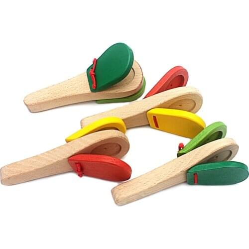 1Pc Baby Wooden Toy Musical Instrument Castanet Clapper Handle Musical Instrument Toy For Toddlers Preschool Early Educational