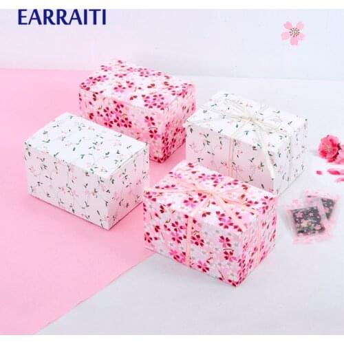 10PCS White Pink Flower Japanese Candy Box Wedding Gift Handmade Soap Snacks Jar Cookie Box Packaging Birthday Party Ribbon