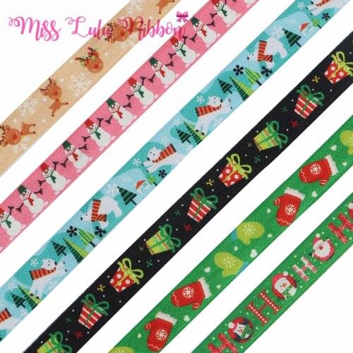 16mm-75mm Multicolor Christmas Decoration Printed FOE Grosgrain Ribbon DIY Hair Bowknots 50yards/roll
