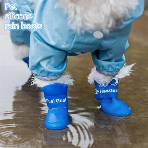 4pcs/lot S/M/L Pet Dog Rain Shoes for Dogs Booties Rubber Portable Anti Slip Waterproof Pet Dog Cat Rain Shoes Six color
