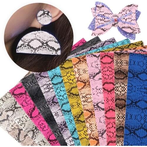 David accessories 20*33cm Snake Synthetic Leather Sheets Printed Patchwork For Bow Fabric Bags Phone Cover DIY Craft,1Yc8125