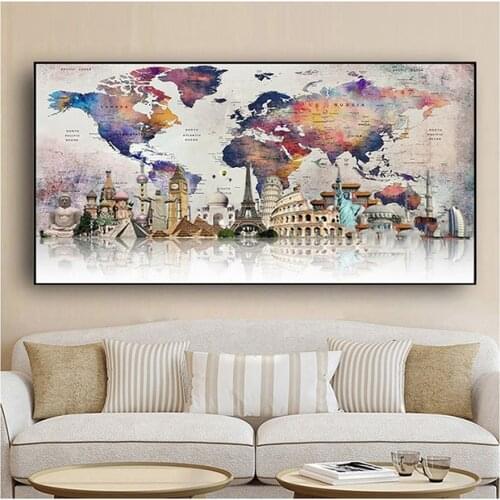 Large 5d Diy Diamond Painting Colorful World Map Full Square Round Big Ben Architecture Diamond Embroidery Cross Stitch Kit